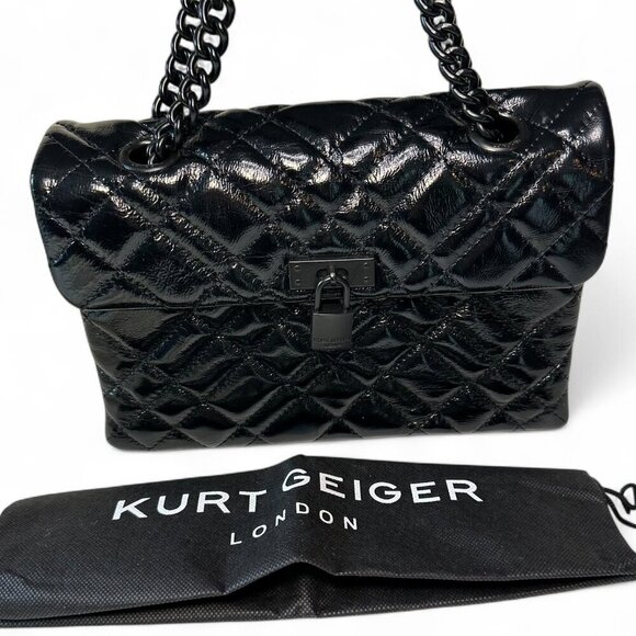 Kurt Geiger Brixton Drench Patent Leather Lock Shoulder Bag - NWOT - Picture 1 of 16